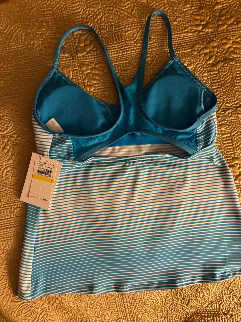 Women’s NWT NIKE Blue Striped Tankini Racer back Top W/Built-In Bra Size Small
